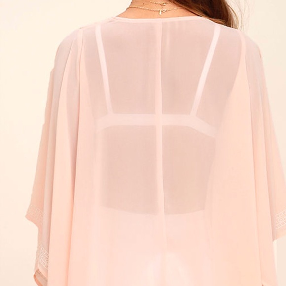 Lulu's Blush Pink Embroidered Kimono Top - Picture 4 of 4